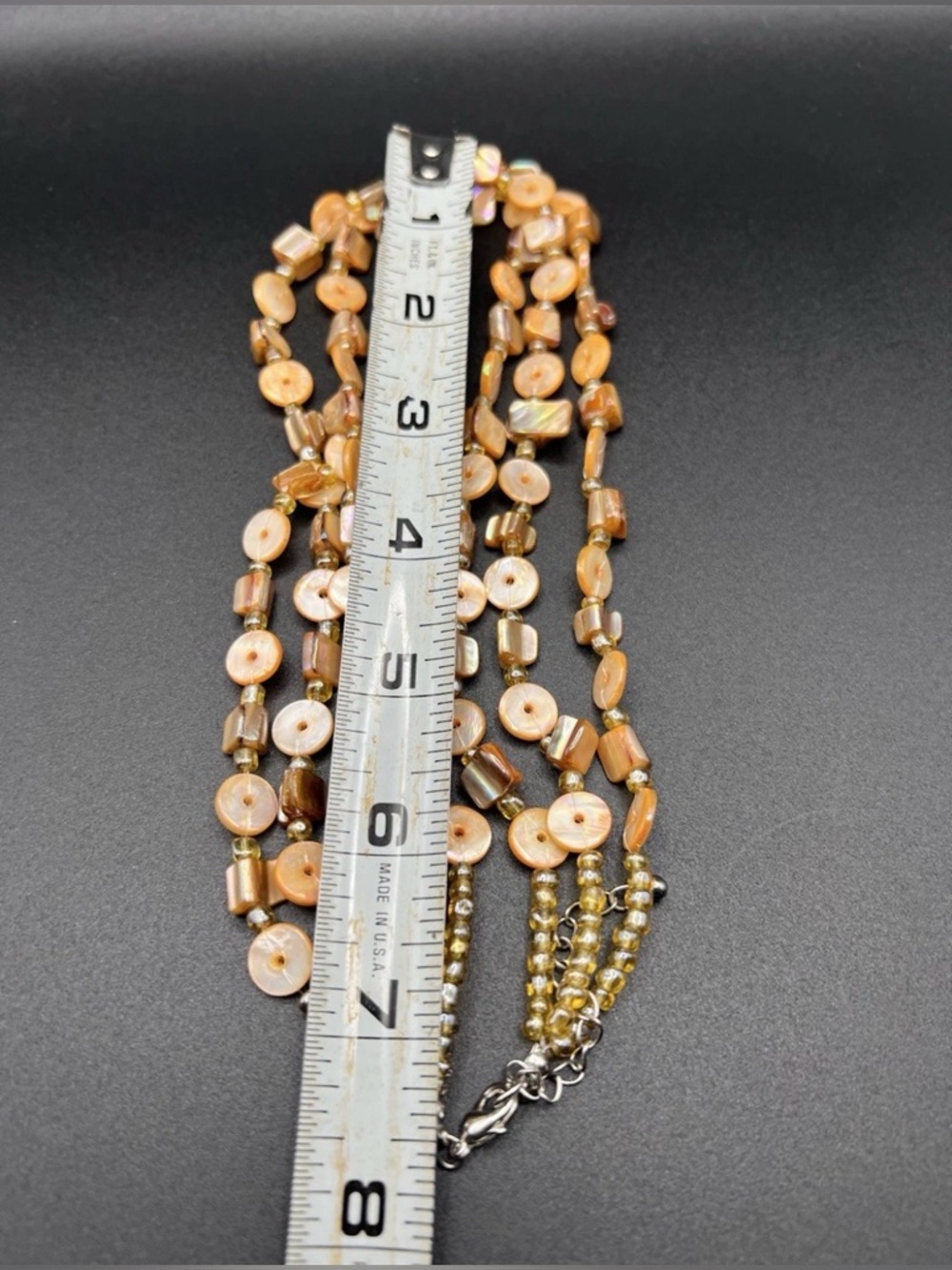 Boho Peach Mother of Pearl Shell Necklace Earring Set Multi Strand Layers Beachy - Picture 16 of 16